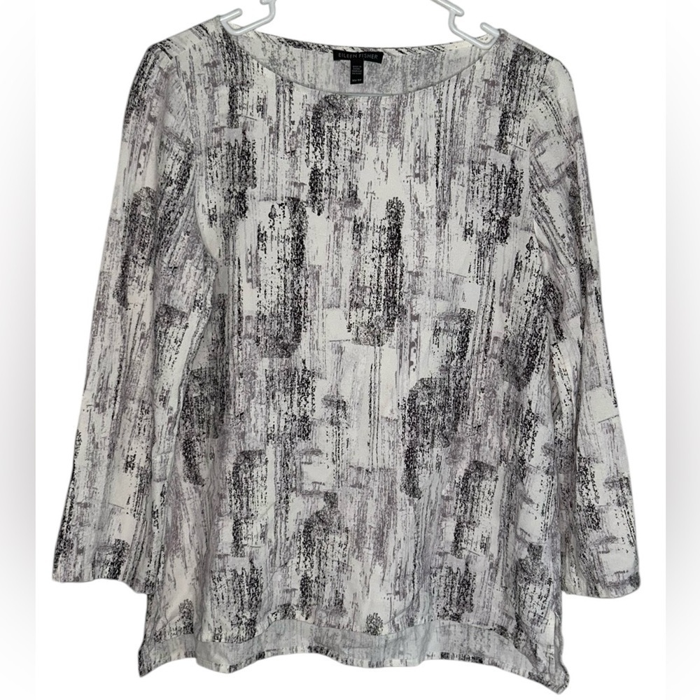EILEEN FISHER Birch Bark Printed Long Sleeve Top Women’s Size XS Boho Preppy - Picture 2 of 9